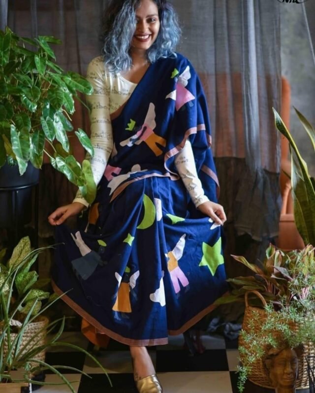 Pure Linen Work Digital Print Saree 02