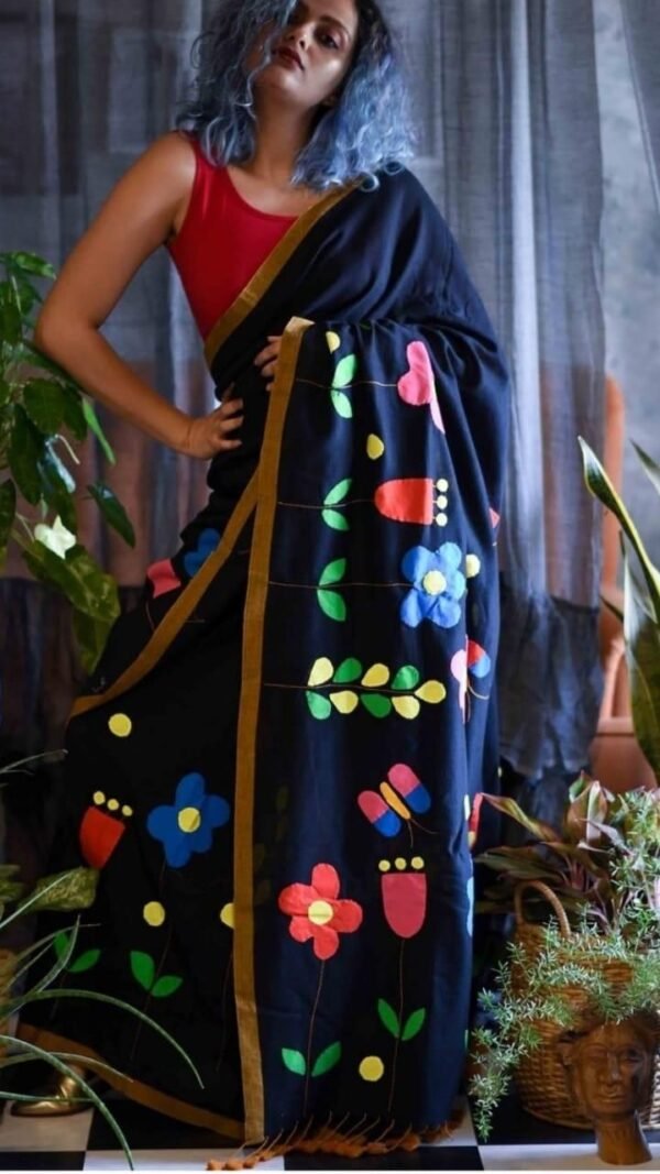 Pure Linen Work Digital Print Saree 03