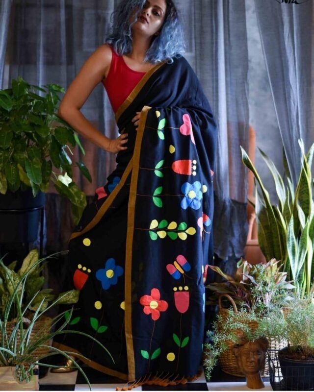 Pure Linen Work Digital Print Saree 03