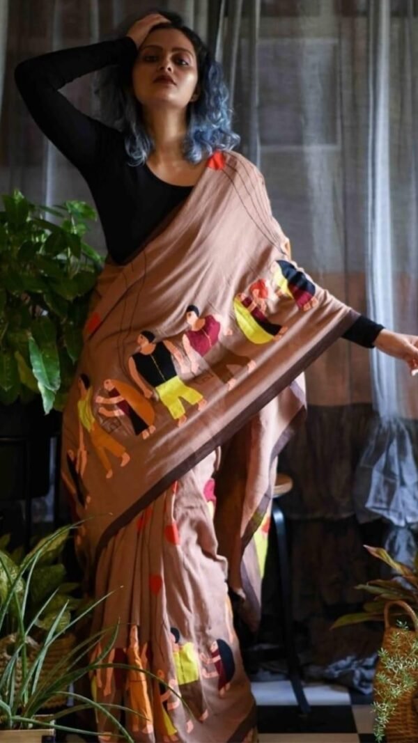 Pure Linen Work Digital Print Saree 05