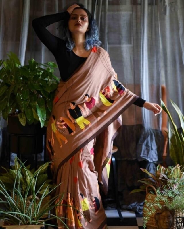 Pure Linen Work Digital Print Saree 05