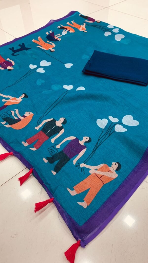 Pure Linen Work Digital Print Saree 04 Fabric - Pure Linen Work - Digital Print. Saree Length - 5.50 Meter Blouse Fabric - Bangalory Satin (Full 1 Meter) Extra Work - Latkan (Fumka) Available Rate - 1050/- Only Free Shipping All Over India