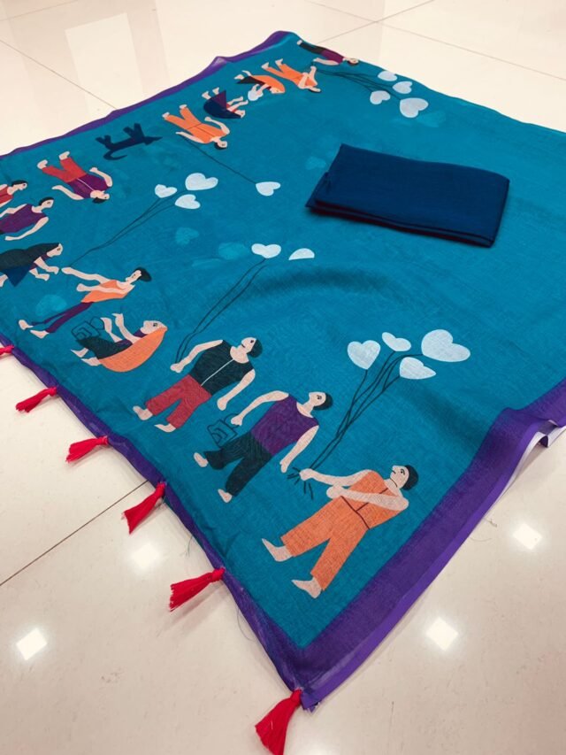Pure Linen Work Digital Print Saree 04 Fabric - Pure Linen Work - Digital Print. Saree Length - 5.50 Meter Blouse Fabric - Bangalory Satin (Full 1 Meter) Extra Work - Latkan (Fumka) Available Rate - 1050/- Only Free Shipping All Over India