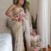 Premium Crystal Organza Saree with Golden Zari Border 06