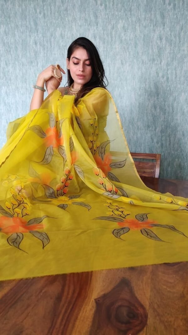 Premium Crystal Organza Saree with Golden Zari Border 07