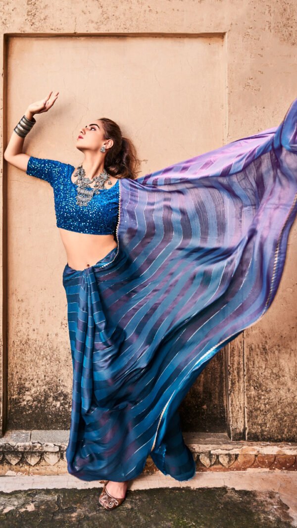 Rainbow Satin Patta With Fancy Lace Saree 02