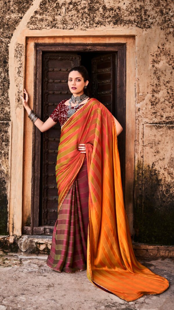 Rainbow Satin Patta With Fancy Lace Saree 01