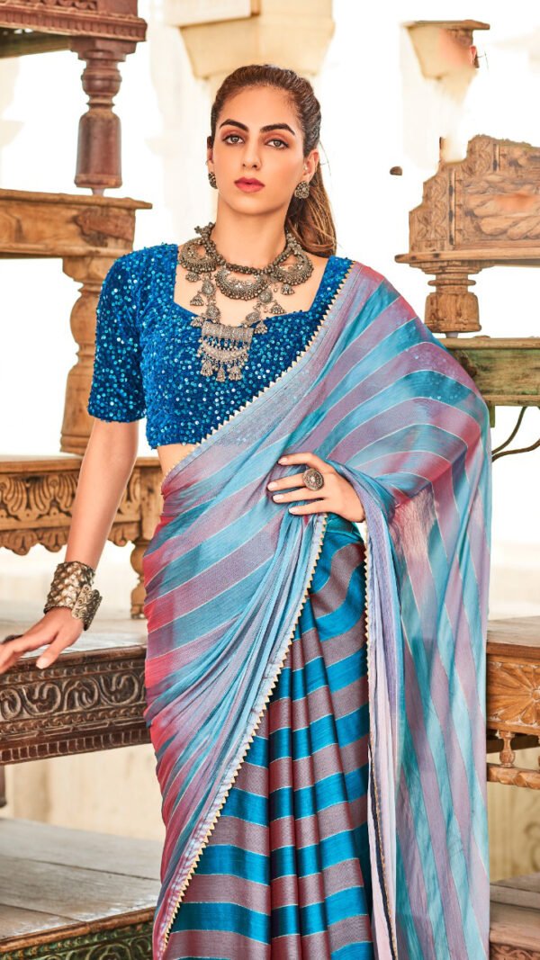 Rainbow Satin Patta With Fancy Lace Saree 04