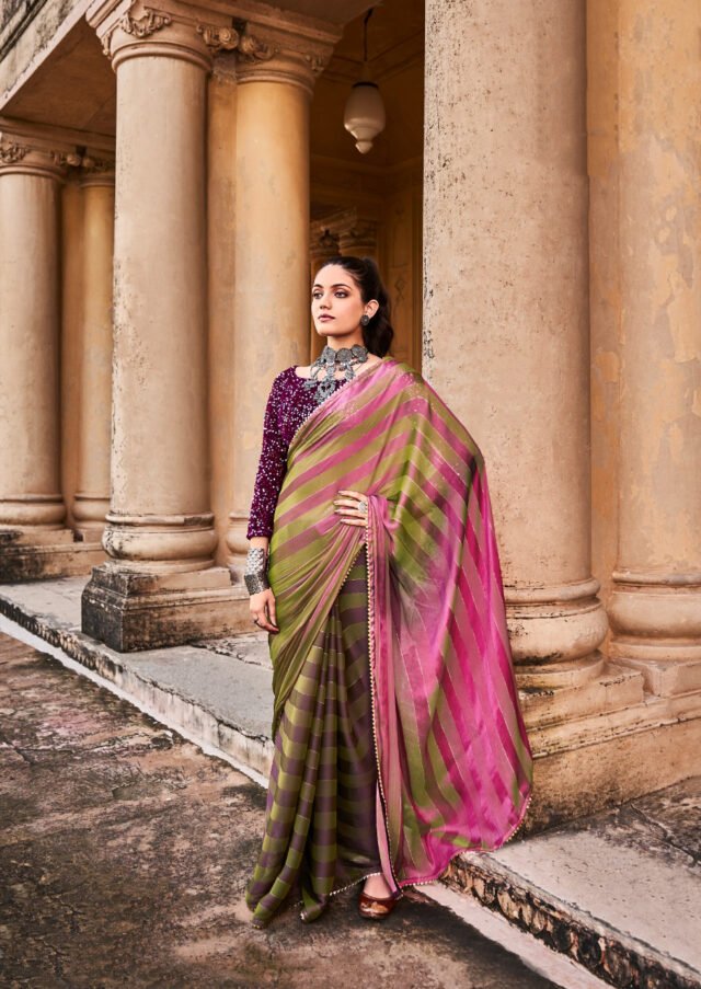 Rainbow Satin Patta With Fancy Lace Saree 05