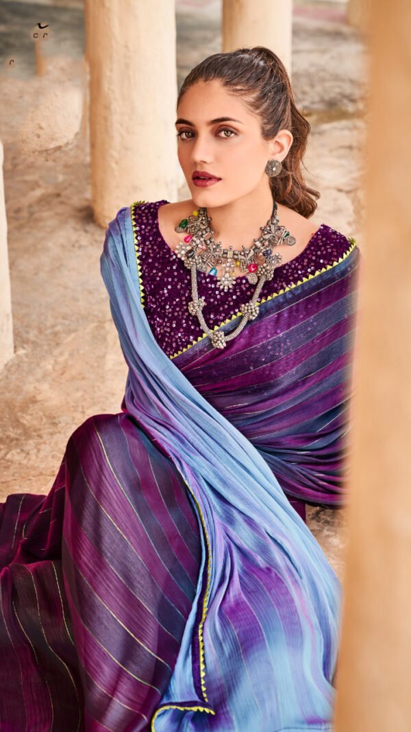 Rainbow Satin Patta With Fancy Lace Saree 06