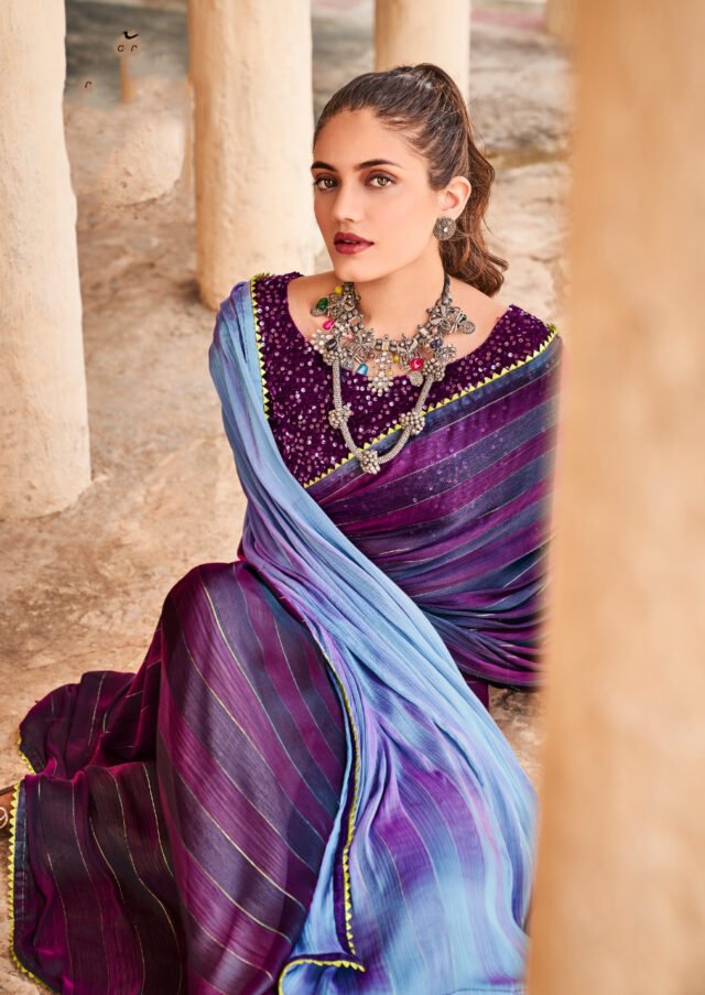 Rainbow Satin Patta With Fancy Lace Saree 06