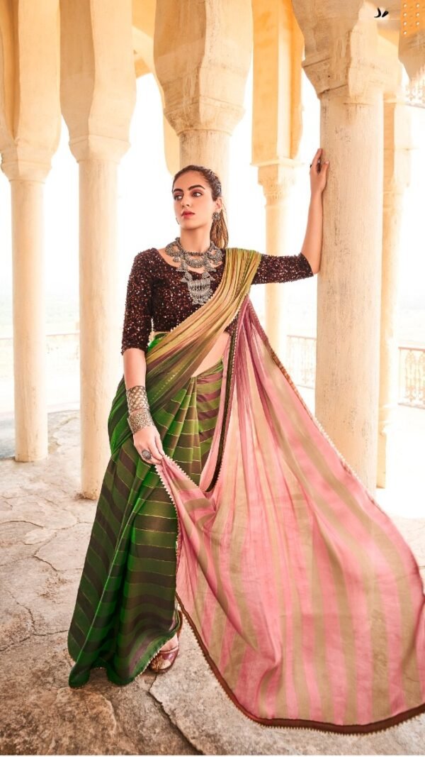 Rainbow Satin Patta With Fancy Lace Saree 07