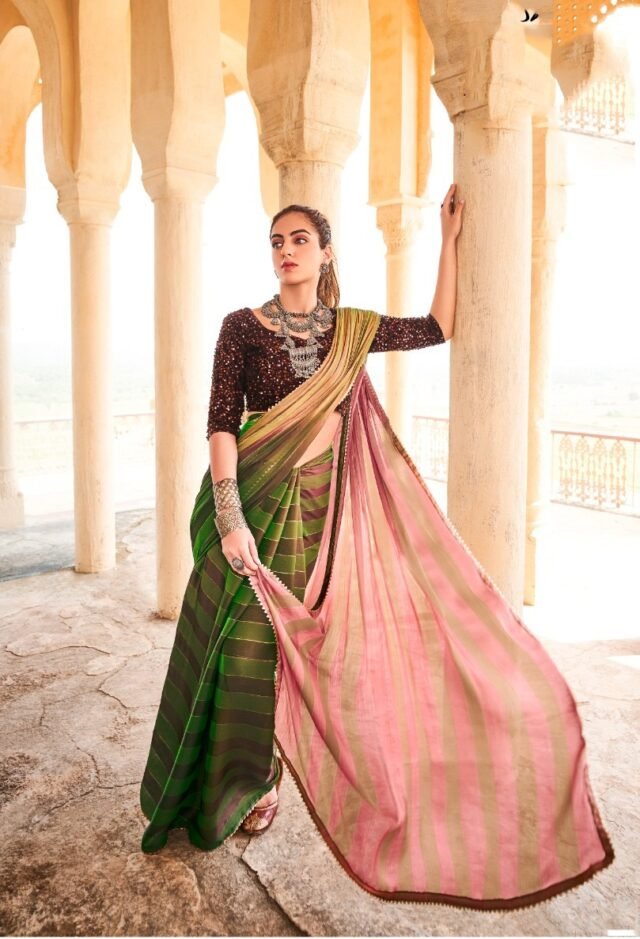 Rainbow Satin Patta With Fancy Lace Saree 07