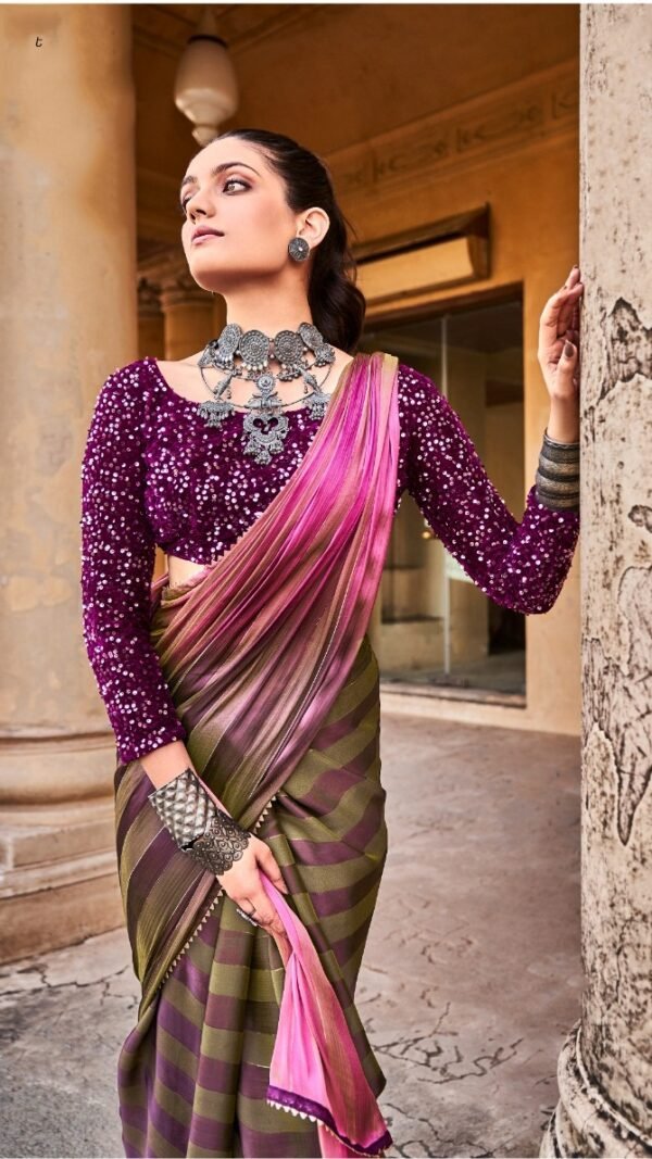 Rainbow Satin Patta With Fancy Lace Saree 05