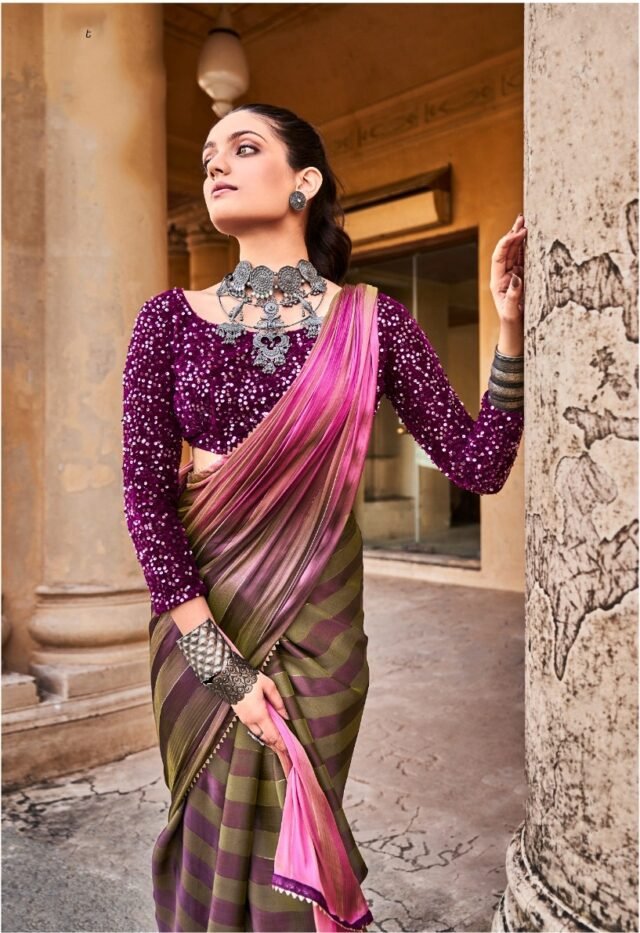 Rainbow Satin Patta With Fancy Lace Saree 05