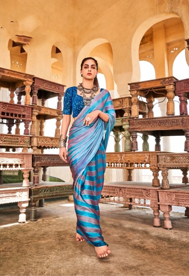 Rainbow Satin Patta With Fancy Lace Saree 04