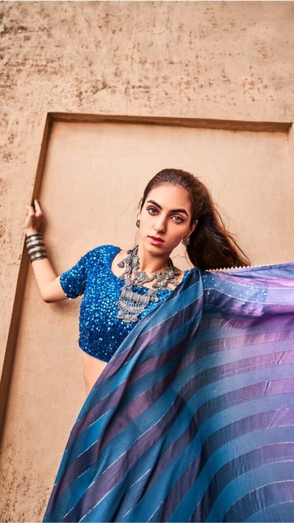 Rainbow Satin Patta With Fancy Lace Saree 02
