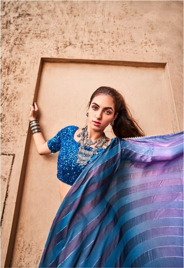 Rainbow Satin Patta With Fancy Lace Saree 02