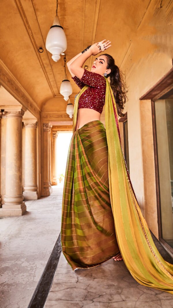 Rainbow Satin Patta With Fancy Lace Saree 08