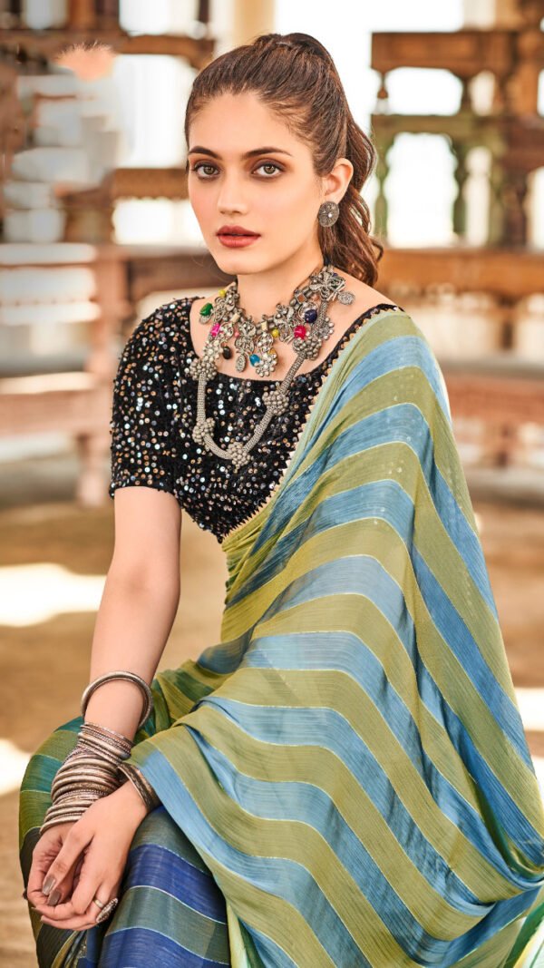 Rainbow Satin Patta With Fancy Lace Saree 09