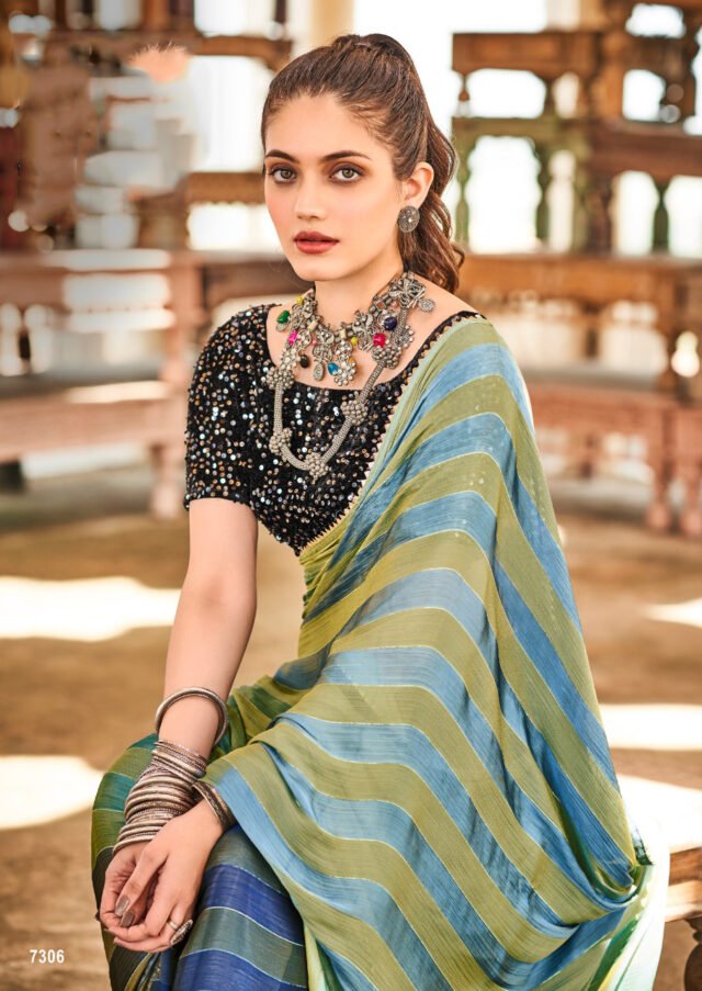 Rainbow Satin Patta With Fancy Lace Saree 09