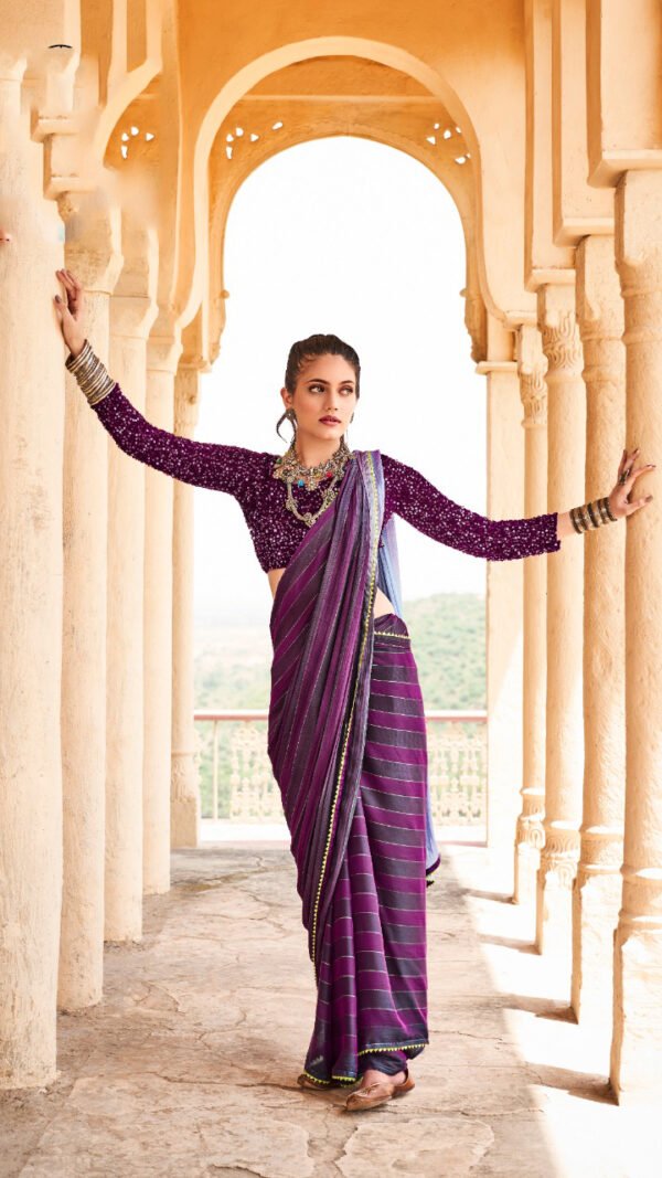 Rainbow Satin Patta With Fancy Lace Saree 06