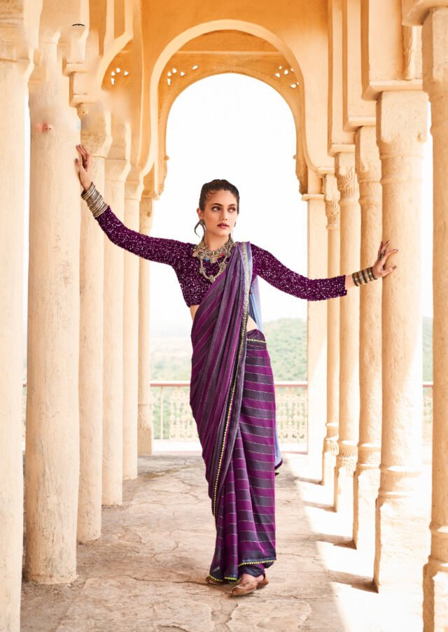 Rainbow Satin Patta With Fancy Lace Saree 06