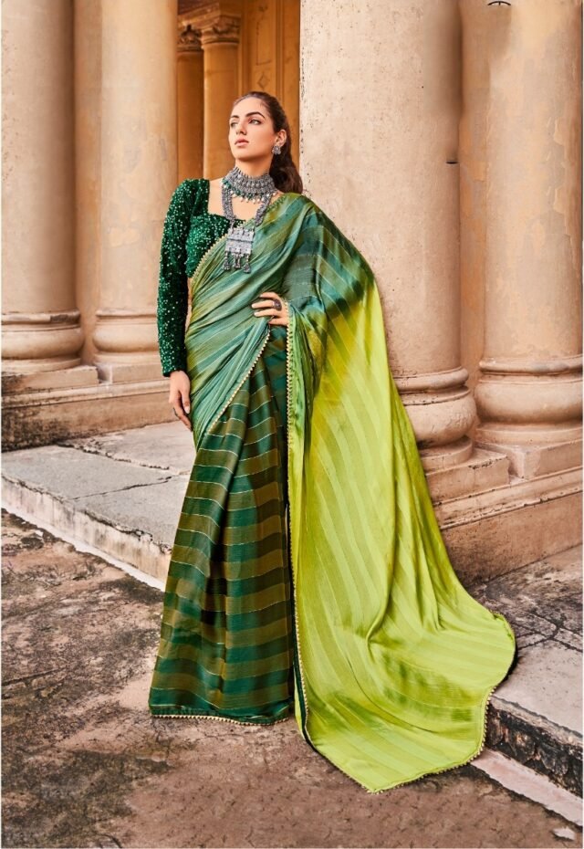 Rainbow Satin Patta With Fancy Lace Saree 10