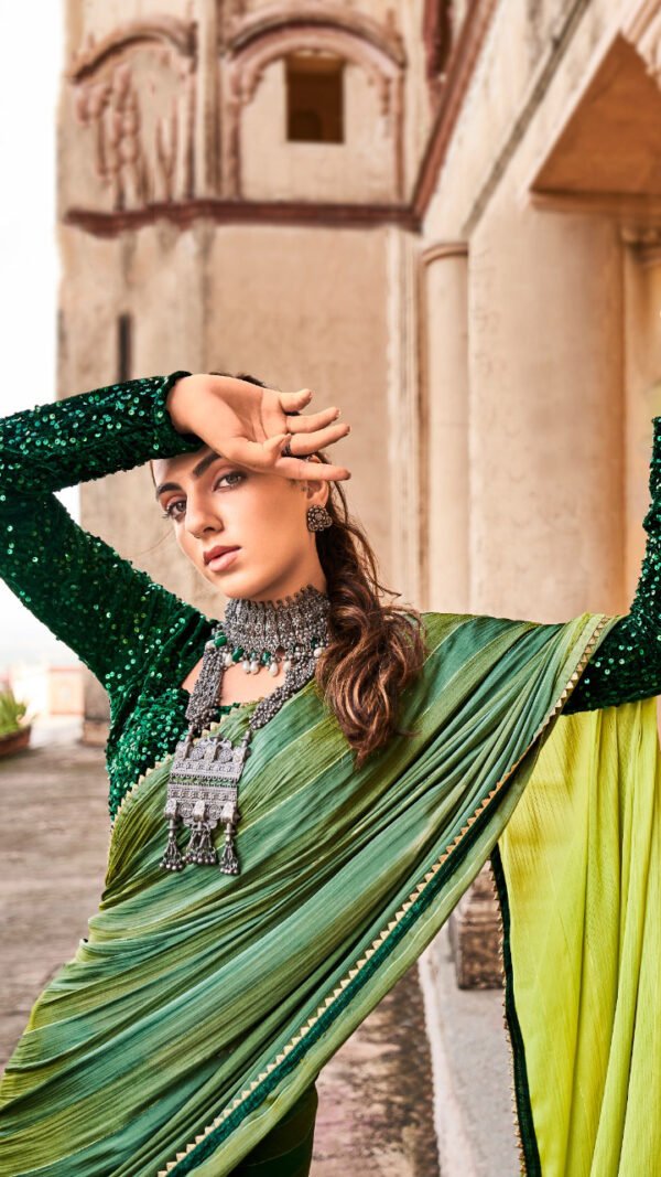 Rainbow Satin Patta With Fancy Lace Saree 10