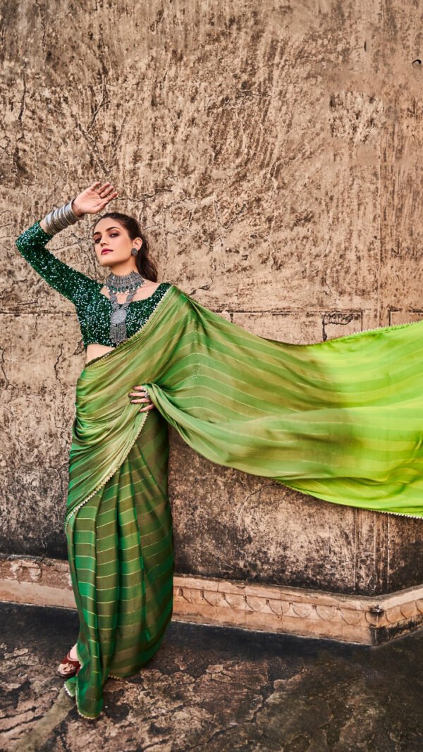 Rainbow Satin Patta With Fancy Lace Saree 10