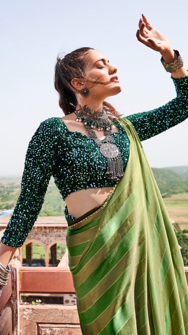 Rainbow Satin Patta With Fancy Lace Saree 10