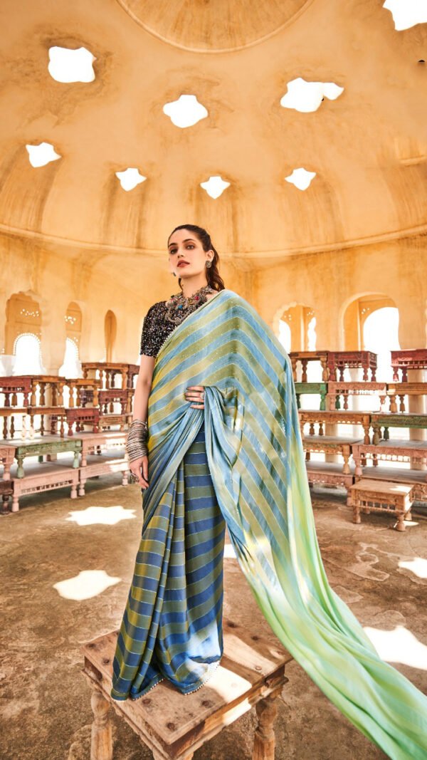 Rainbow Satin Patta With Fancy Lace Saree 09