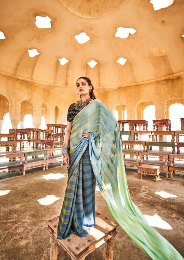 Rainbow Satin Patta With Fancy Lace Saree 09
