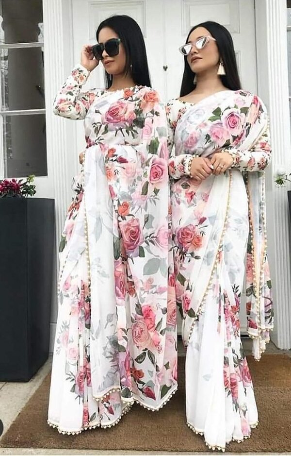 Exclusive Georgette Pearl Lace Saree 01