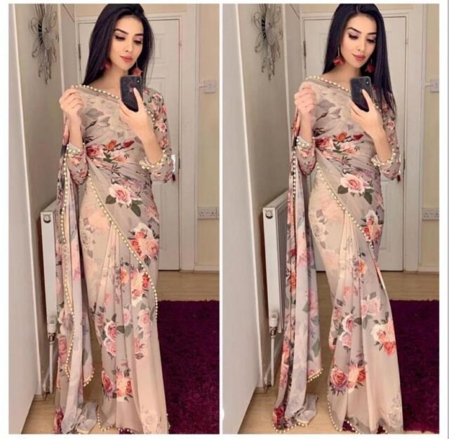 Exclusive Georgette Pearl Lace Saree 02