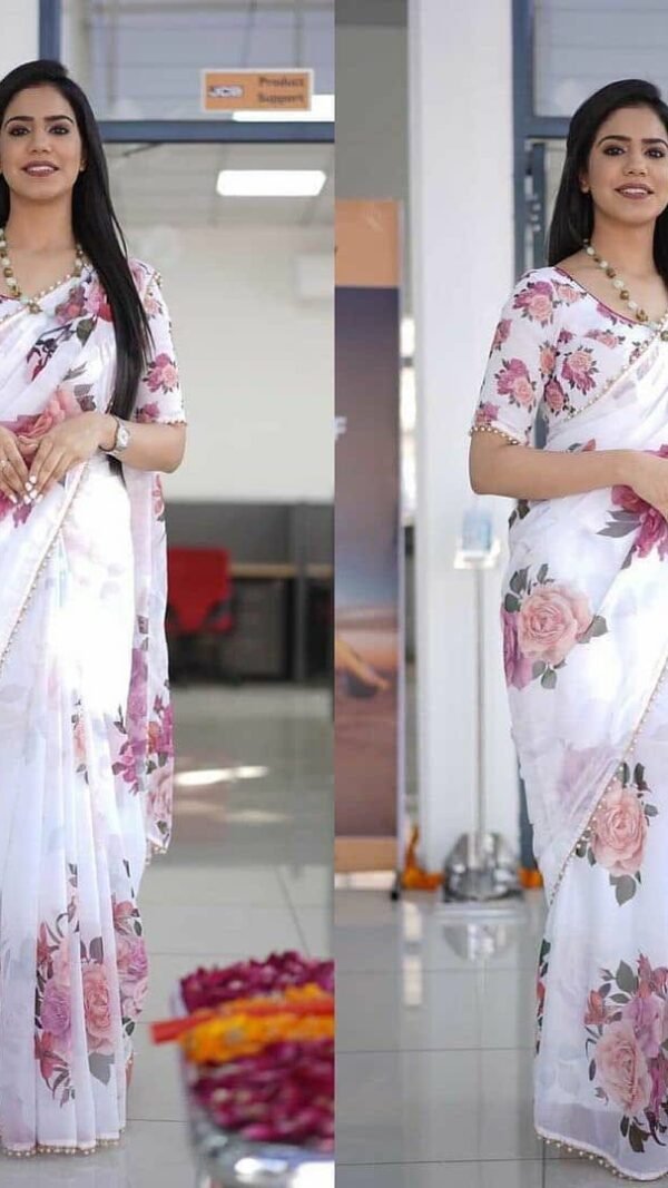 Exclusive Georgette Pearl Lace Saree 03