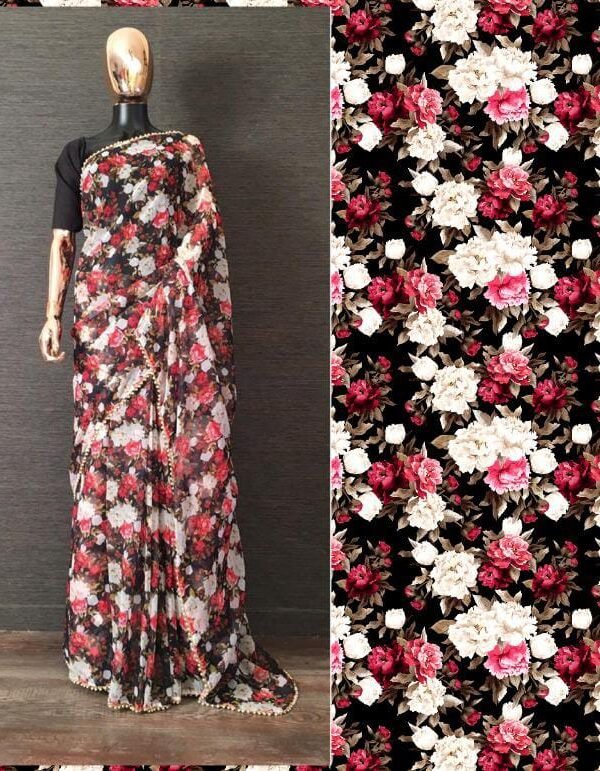 Exclusive Georgette Pearl Lace Saree 05