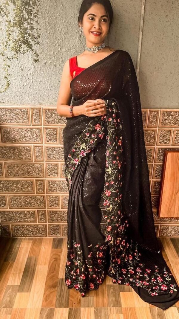 Weightless Heavy Embroidery Multi Sequence Sarees 01