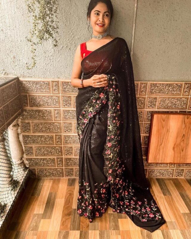 Weightless Heavy Embroidery Multi Sequence Sarees 01