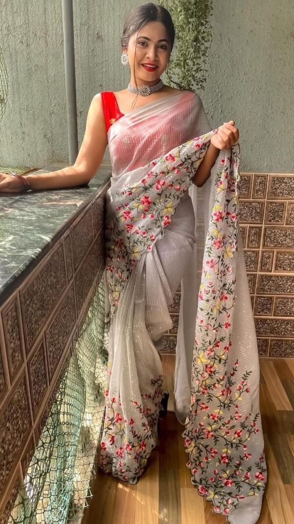 Weightless Heavy Embroidery Multi Sequence Sarees 02