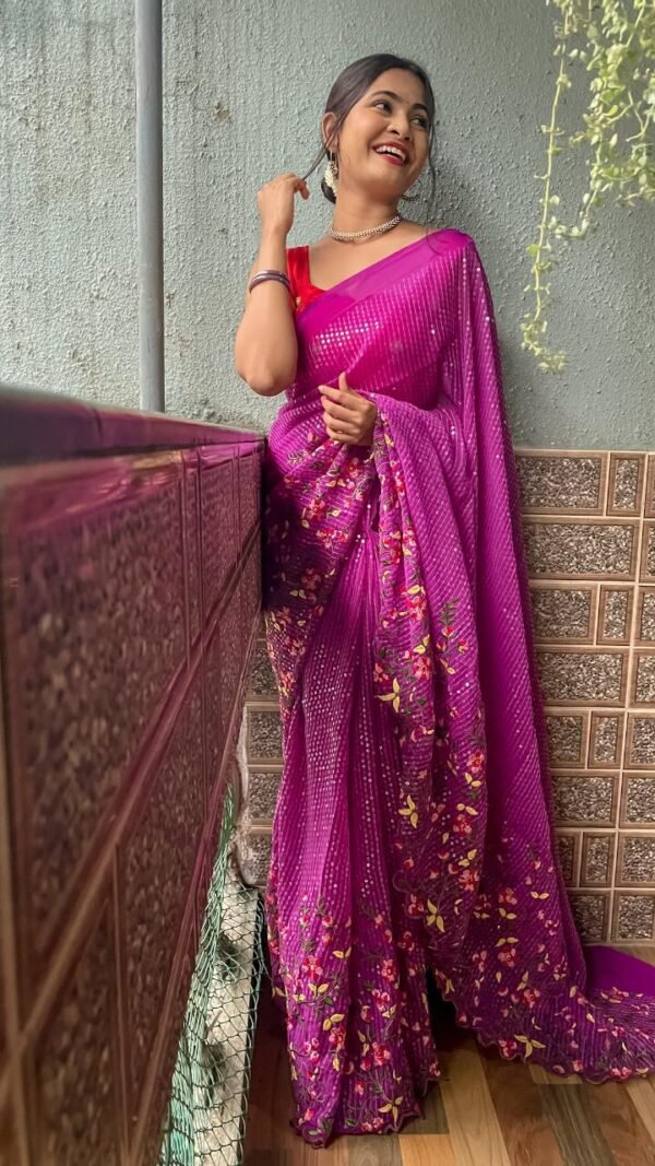 Weightless Heavy Embroidery Multi Sequence Sarees 06