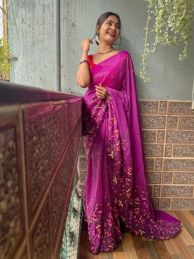 Weightless Heavy Embroidery Multi Sequence Sarees 06