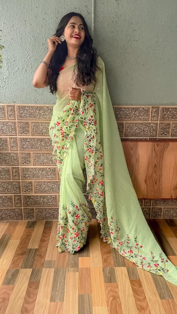 Weightless Heavy Embroidery Multi Sequence Sarees 07