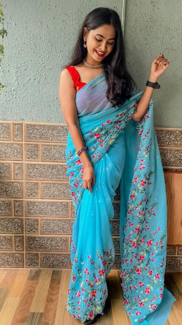 Weightless Heavy Embroidery Multi Sequence Sarees 08