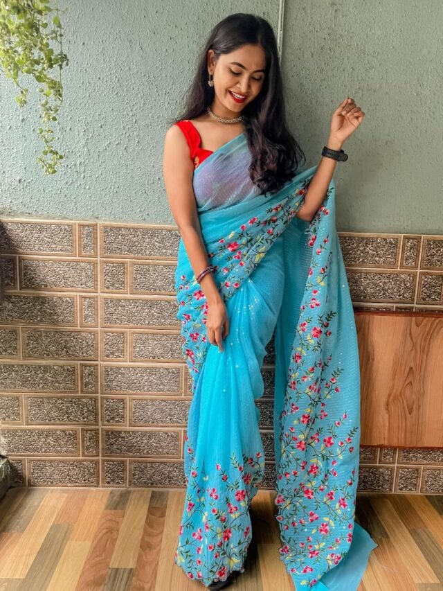 Weightless Heavy Embroidery Multi Sequence Sarees 08