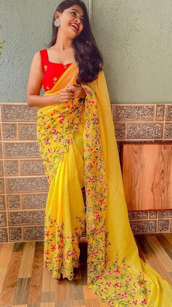 Weightless Heavy Embroidery Multi Sequence Sarees 09