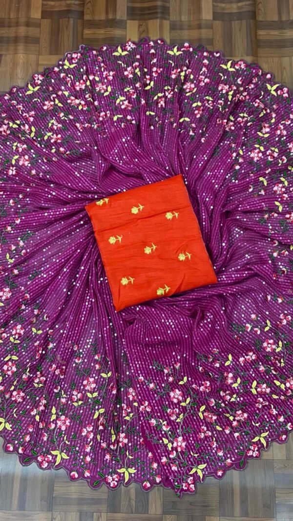 Weightless Heavy Embroidery Multi Sequence Sarees 06