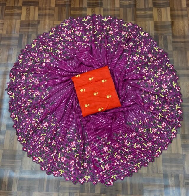 Weightless Heavy Embroidery Multi Sequence Sarees 06