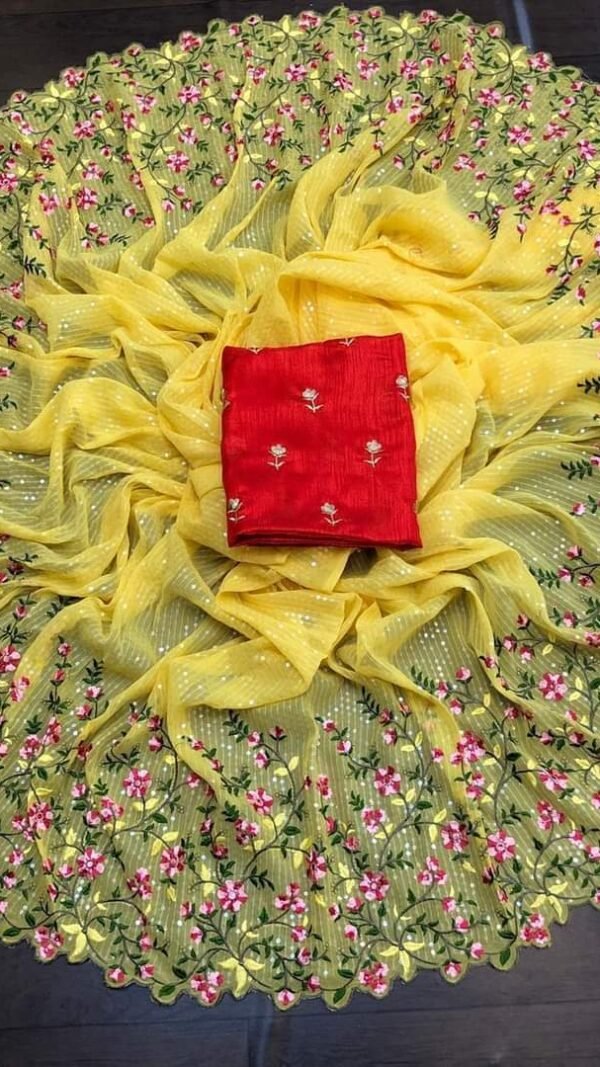 Weightless Heavy Embroidery Multi Sequence Sarees 09