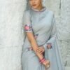 Pure linen saree with Beautiful colourful woven Pallu Saree 02